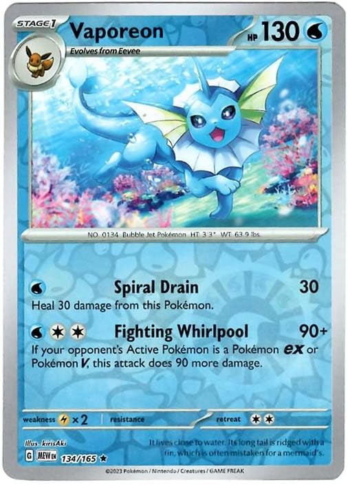 Pokemon - Vaporeon 134/165 - Pokemon 151 - Reverse Foil - Single Card