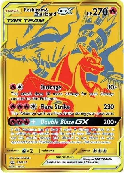 Pokemon - Reshiram & Charizard GX - SM247 - Full Art - Gold Promo Card