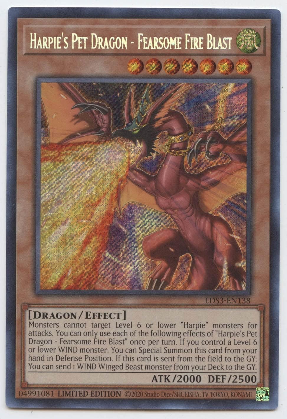 YU-GI-OH! Harpie's Pet Dragon - Fearsome Fire Blast - LDS3-EN138 - Secret Rare - 1st Edition