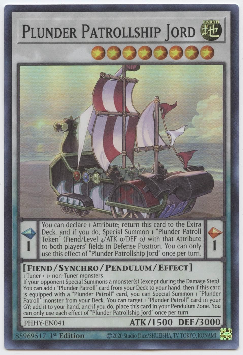 Plunder Patrollship Jord - PHHY-EN041 - Super Rare 1st Edition Yugioh
