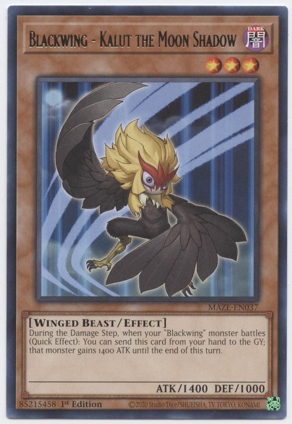 YU-GI-OH! - Blackwing - Kalut The Moon Shadow - MAZE-EN037 - Rare - 1st Edition