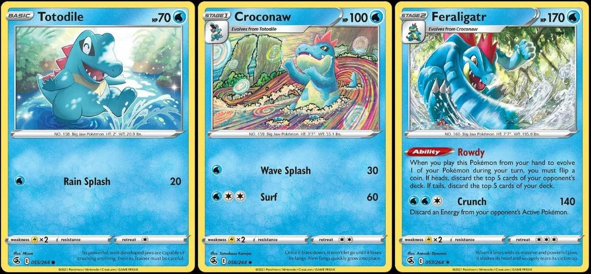 Feraligatr 057/264 Fusion Strike - Pokemon Evolution 3 Card Lot - Croconaw Totodile