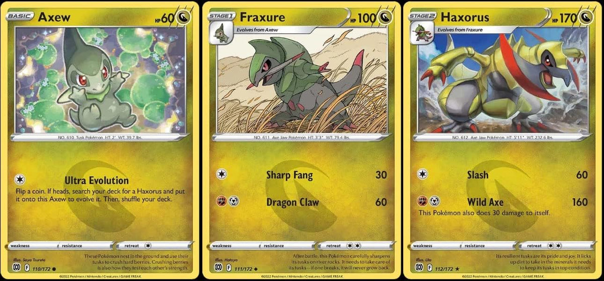 Haxorus 112/172 Brilliant Stars - Evolution Pokemon 3 Card Lot - Dragon Type