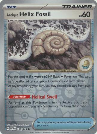 Pokemon - Antique Helix Fossil 153/165 - Pokemon 151 - Reverse Foil - Single Card