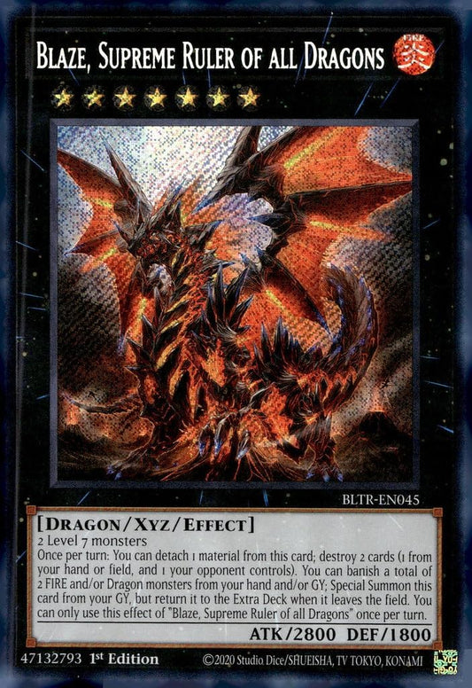 YU-GI-OH! Blaze, Supreme Ruler of all Dragons - Secret Rare - 1st Edition - Collectible Card Game Card - 1 Piece
