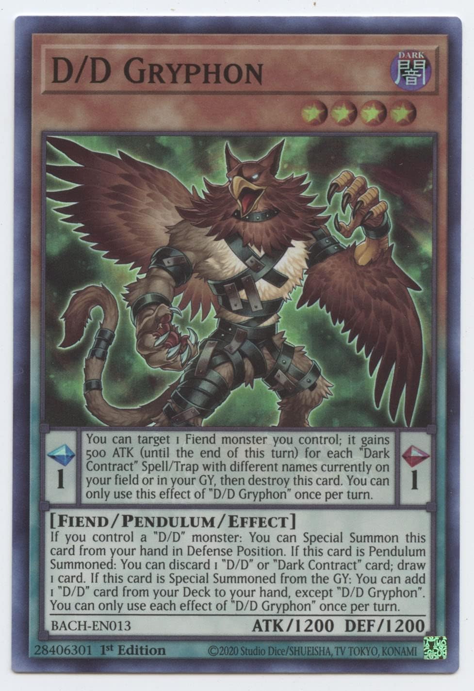 YU-GI-OH!  - D/D Gryphon - BACH-EN013 - Super Rare - 1st Edition - 1 Card