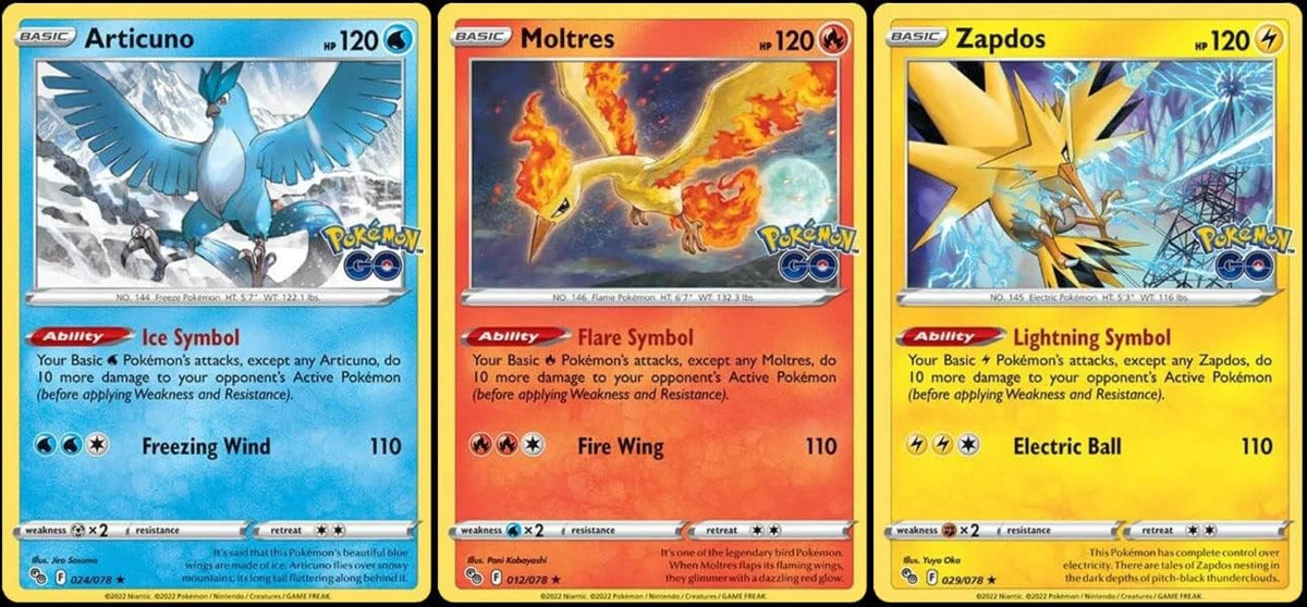 Articuno Moltres Zapdos - 3 Card Set