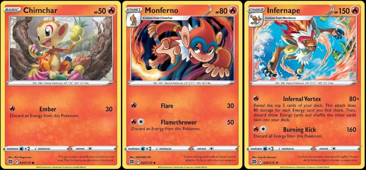 Infernape 026/172 Brilliant Stars - Evolution Pokemon 3 Card Lot - Rare Stage 2 Fire