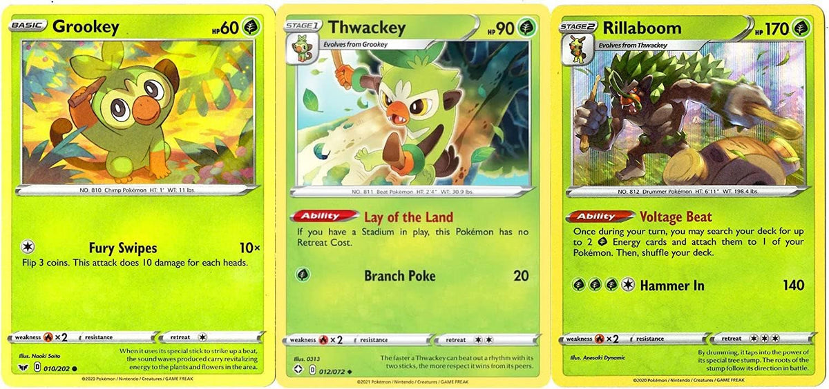 Rillaboom 013/072 Shining Fates - Foil - Evolution Pokemon Card Lot - Grookey Thwackey