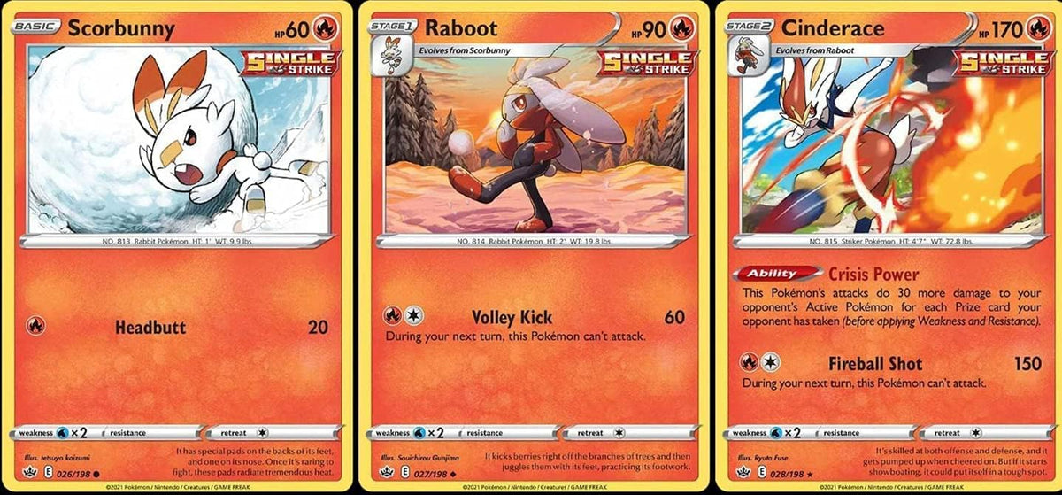 Pokemon Cinderace 028/198 - Chilling Reign Evolution 3 Card Lot - Rare