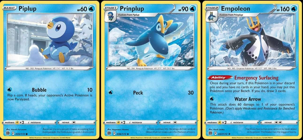 Empoleon 037/172 Brilliant Stars - Evolution Pokemon 3 Card Lot - Prinplup Piplup