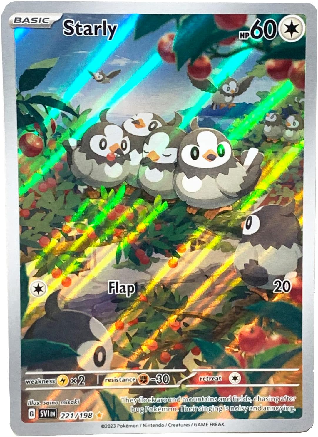 Pokemon - Starly 221/198 - Scarlet & Violet - Illustrator Rare - Holo Full Art